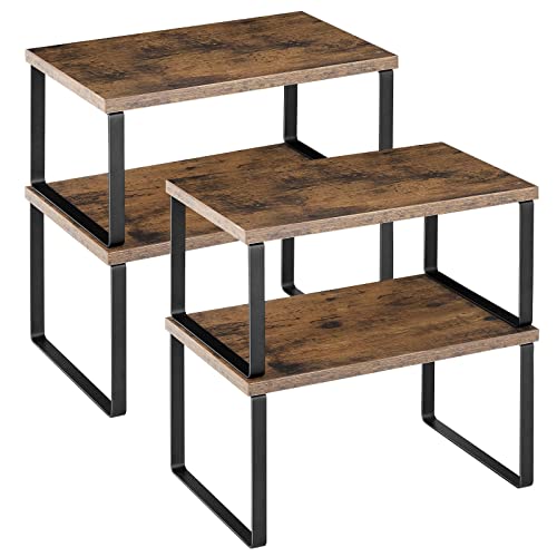 Kitchen Cabinet Shelves Organizer Set of 4 Stackable Counter Shelves Wood Expandable Countertop Organizer