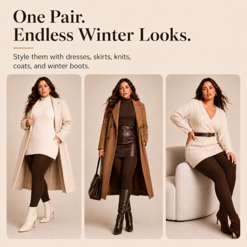 Image of DancMolly Plus Size Fleece Lined Tights Winter Warm Womens Tights, High Waisted Opaque Pantyhose