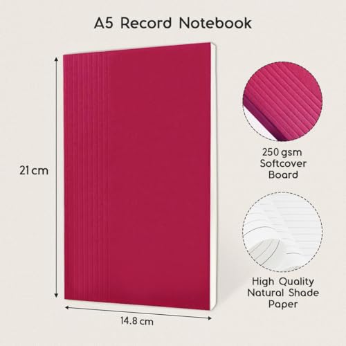 Image of Record Note Book, Wine Red | A5 - Ruled Grid Pages | 96 Pages - 100GSM Pages with Soft Cover | Ideal for Office, College, School, Journaling, Meeting & More