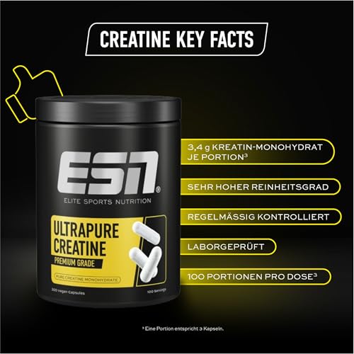 ESN Ultrapure Creatine Monohydrate, 300 Kapseln, 100 Portionen, Kreatin Kapseln, mikrofein & perfekt löslich, vegan - made in Germany 2