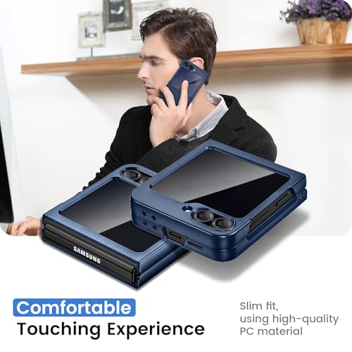 Image of Ruky for Z Flip 6 Case Built-in with Privacy Screen Protector, Blue | Support Wireless Charging, Full Body Cover Shockproof Hard PC Ultra-Thin Phone Case for Samsung Galaxy Z Flip 6, Blue