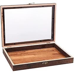 Cajones De Madera Con Divisiones Cabilock Caja de Exhibición de Joyas de Madera Tapa Superior de Cristal Caja de Almacenamiento Tipo Clamshell Bandeja Organizadora de Cajones Escaparate con Tapa para Pendientes de Muestra