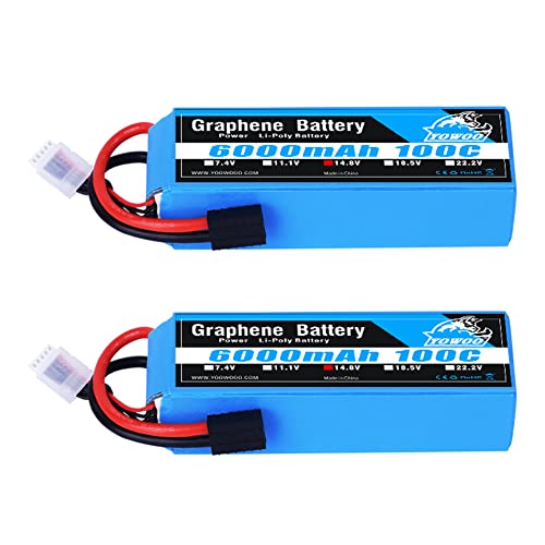 Yowoo 2pcs 4S 100C Graphene Battery 14.8v 6000mAh Lipo Battery for RC Car Truck Boat Helicopter Airplane Tracxas Slash X-Maxx Remote Control Buggy Truggy Crawler Monster Car
