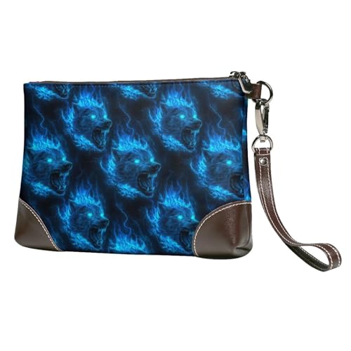 Coole Damen-Clutch mit Wolfs-Aufdruck, Lederarmband und Handtaschen