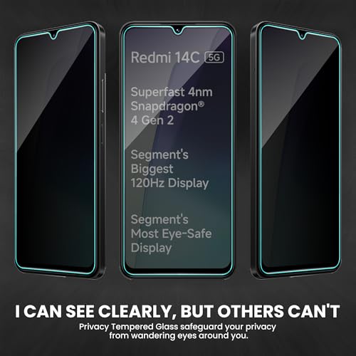 Image of ArmourPro Privacy Tempered Glass Screen Protector Compatible for Redmi 14C (6.88 Inch) with Edge-to-Edge Protector Coverage and Easy Installation kit (Pack of 2)