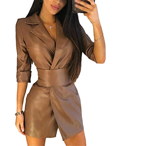 Veste longue en cuir synthétique femme marron S manteau vintage automne