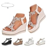 Sandalias de mariposa para mujer 2026, tacones de cuña con puntera abierta y plataforma de diamantes de imitación, suela gruesa, correa elástica transparente, sandalias bohemias de punta abierta para