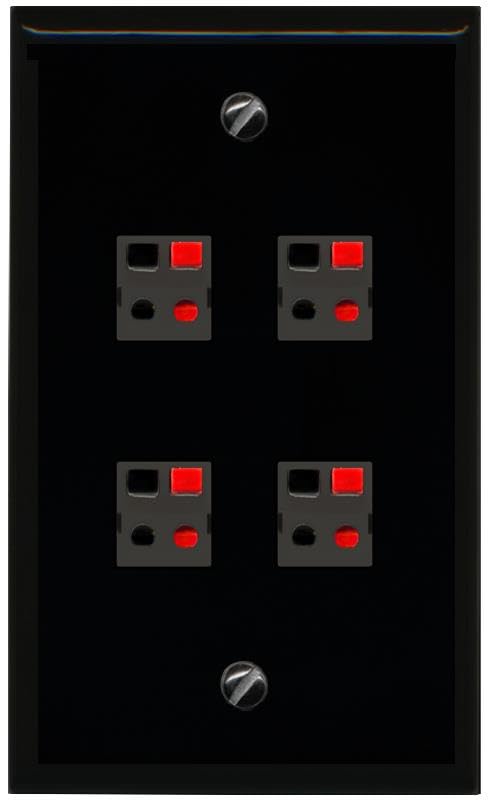 RiteAV 4 Port Speaker Wire Plug Jack Wall Plate - Flat Style [White]