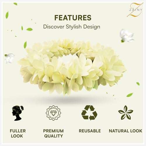 ZAINY 6 Pack Mogra Gajra for Hair Indian Bun, Artificial Fabric Jasmine Flowers Hairbun, White Hair Flowers for Women, Reusable Traditional Veni, Hair Accessories Gajra Bracelet, Juda and Wedding