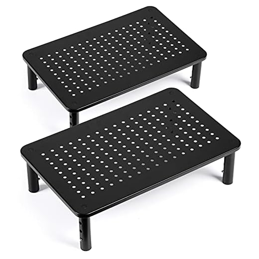 LOTEYIKE TV/Monitor Riser Desktop Stand, Flat Screen, Sturdy Metal Laptop Computer Shelf for Printer, iMac, 3 Height Adjustable PC with Mesh Platform , 2 Pack