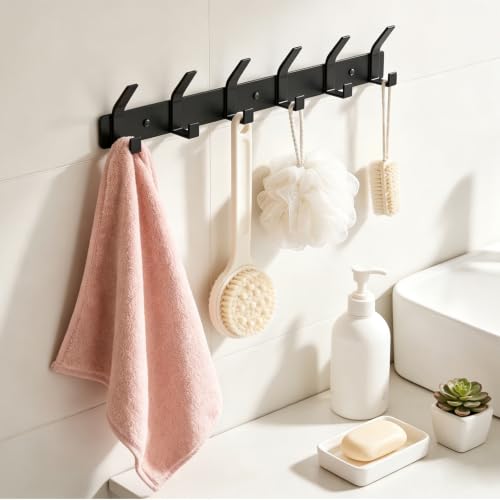 HXSEMAYIG 2 Pack Coat Hooks Wall Mounted, Coat Hangers Wall Mounted with 12 Hooks (Black) - Image 3