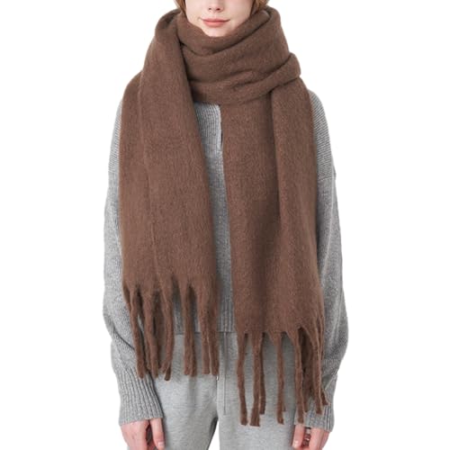 OUNIYA Großer, klobiger Schal, übergroße flauschige Schals, Decke, große Wolle, dick, Winter, warm, Braun, Large