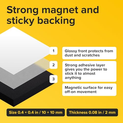Image of Peel-&-Stick Flexible Adhesive Magnets - 64 pcs (0.4 inchx0.08 inch) Magnetic Squares for Office Supplies, Whiteboard, Crafts, Fridge, & School Projects