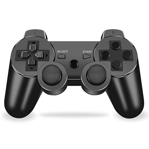 PS3 Controller Wireless, PS3 Joystick, PS3 Remote, Wireless PS3 Controller Double Shock Gamepad Compatible for Playstation 3, Coming with Skin Cover,Thumb Grips and Mini USB Cable(Black)