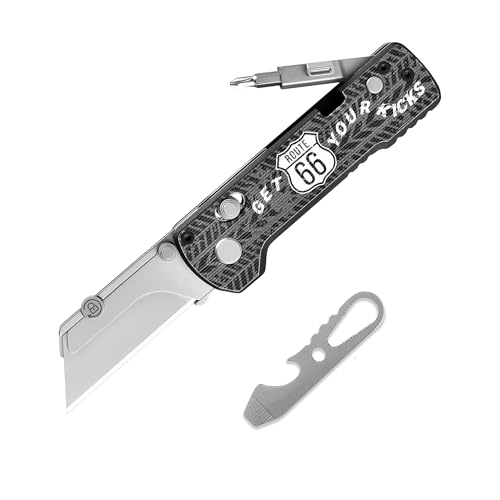 Image of OKNIFE U1 Pro Multitool Folding Utility Knife with Folding Screwdriver, Quick Change Blade, Rail Lock & Pocket Clip for Men Women (Route 66 (Black))