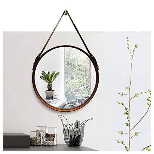 Badrumsspeglar Väggspegel Vanity Makeup Spegel Runda Modernt Badrum Läderrem Justerbar Hängrem Väggmontering Sovrumsfängelse Spegel Hängande Spegel (Färg: Brun, Storlek: 70cm)