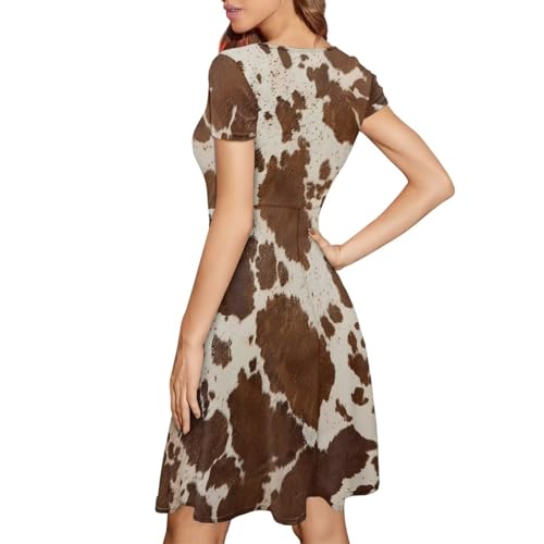 Image of HUGS IDEA Womens Puffy Swing Midi Dress Round Neck Short Sleeve Party A-Line Dresses
