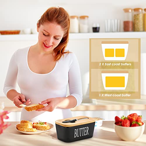 Hossejoy Large Butter Dish with Lid and Knife, European Size Porcelain Butter Container Designed with Double Silicone Seals, Ceramic Butter Box, Perfect for Butter, Nuts, Cheese, 650ml (Black) - Image 6