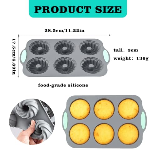 Silicone Moulds for Baking, 6 Cavity Nonstick Bagel Wreath Round Cube Tray, Donut Pan, Baking Maker for Muffin, Cupcake, Biscuit, Gift for Mother's Day(Size A) - Image 3