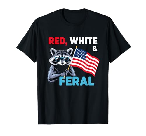 Red White Feral Raccoon Funny 4th Of July USA Flag Patriot Camiseta
