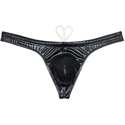 OROCOJUCO Mens Metallic Shiny Thong Swimsuit Bulge Pouch Bikini Swimwear Adjustable Board Surf Short Trunks Swim Tangas Shiny Black M Cover