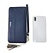 CYANB Women Wallets Tassel Bifold Ladies Clutch Wristlet Wrist strap Long Purse PU Leather Dark Blue