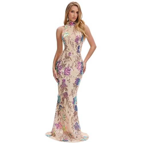 Image of Holographic Sequin Formal Dress Stretch Maxi Prom Evening Gown