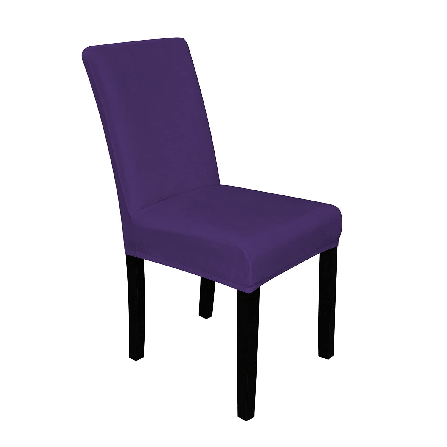 WedDecor Short Velvet Stretch Chair Covers, Dining Chair Slipcovers, Removable Washable Elastic Chair Protectors for Dining Room, Hotels, Banquet, Wedding,Dark Purple, 4pcs