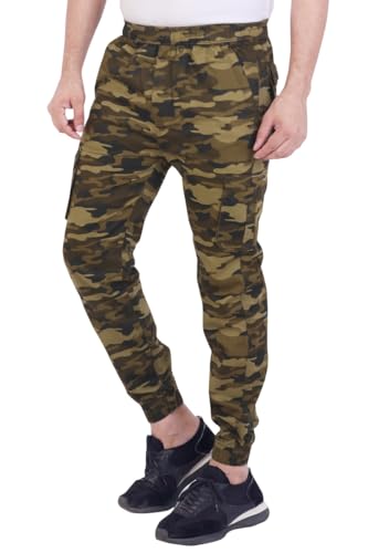 Image of Men'S Cotton Blend Joggers | Camouflage Printed Army Track Pants | Regular Fit | Cargo Pocket Style | Casual Wear