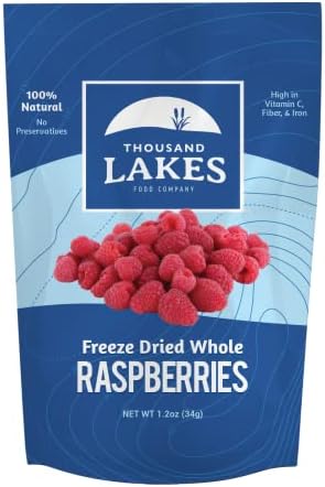 Thousand Lakes Freeze Dried Fruit - Raspberries 1.2 ounces | No Sugar Added | 100% Whole Raspberries