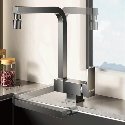 Robinets mélangeurs de cuisine gris pistolet rabattables double mode