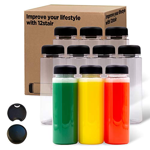 12 STAIR -10pack 16oz plastic bottles with caps juice bottles for juicing reusable bottles, plastic smoothie jars with lids, drink container with lids, Empty Plastic Bottles with Caps dishwasher safe Grade BPA Free