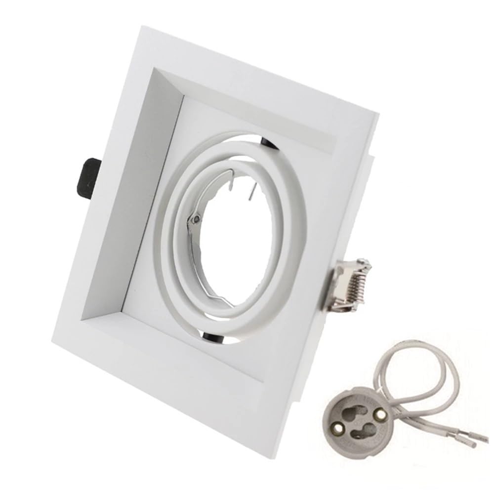 RUEHALF Square Double Ring Led Ceiling Downlights Recessed Adjustable GU10 MR16 Bulb Socket Base Spot Lamps Holder Frame Bracket Fitting(GU10,Single Ring White)
