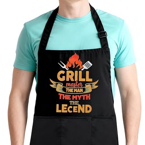 OddMart Grill Master BBQ Aprons for Men, Adjustable Aprons with 2 Pockets Waterproof Cooking Apron Birthday Valentine's Day Gift for Boyfriend Husband