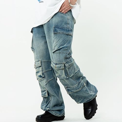 XYXIONGMAO Men's Black Functional Sweatpants Streetwear Slacks Hip Hop Techwear Denim Vintage Washed Cargo Pants Jeans3