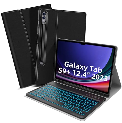 XIWMIX Samsung Galaxy Tab S9+ / S9 Plus Case with Keyboard 12.4 inch 2023, Case Cover with Detachable Wireless 7 Colors Backlit Keyboard for Samsung Tab S9 Plus 12.4" / S9+ 12.4" SM-X810/X816B/X818U
