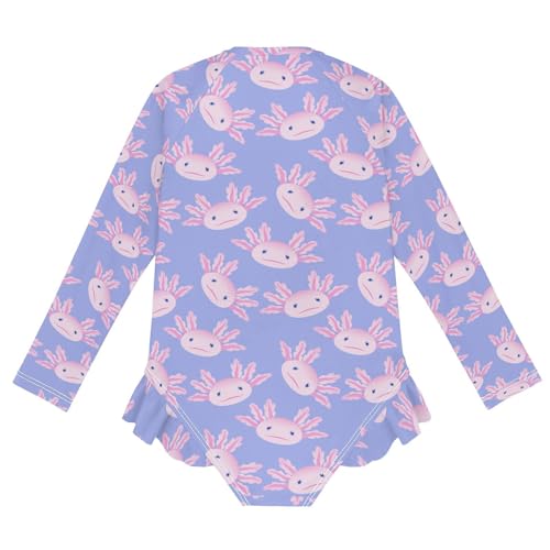 Girls Swimsuits Long Sleeve Bathing Suits Axolotls Animal UPF 50+ Sun Protection Swimwear 3-12 Years2