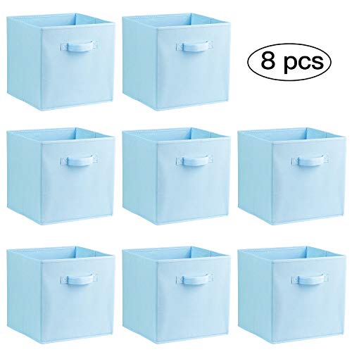 Comots Boîte de rangement pliable en toile avec poignée, Tissu, bleu, Lot de 8