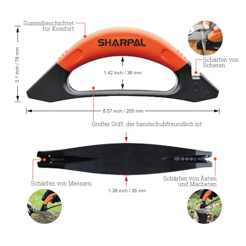Sharpal 112N 3-in-1 Axt-und Messerschaerfer, Schärfer Für Gartengeräte, Messers, Axt, Machete, Rasenmäher, Schere, Wolframstahl für Grobschliff, Keramik für Feinschliff