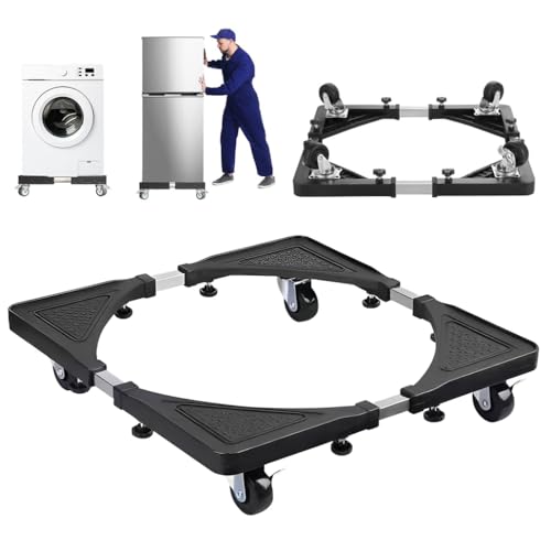 Goodern Washing Machine Base Mini Fridge Stand Universal Mobile Base Washer Dryer Cart Dolly Roller Telescopic Movable Pedestal Refrigerator Stand with 4 Lockable Steel Wheels Adjustable Size 43-65CM