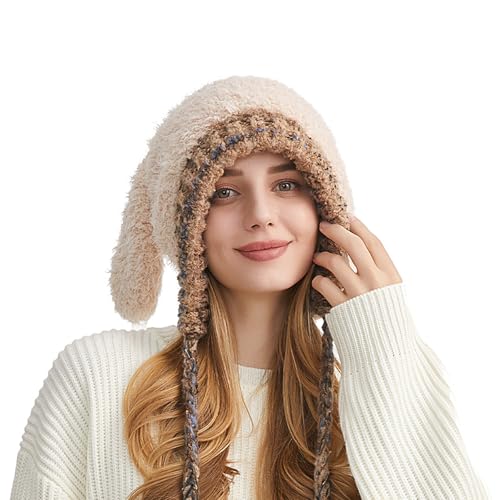 Furry Cartoon Head Covering with Ear for Girls Cartoon Hat with Thicken Lining Oversized Headgear Hat Photo Props Hats