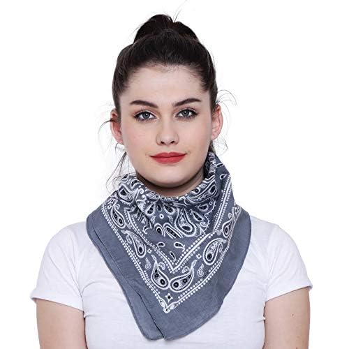 Aadikart 100% Cotton Paisley Printed Novelty Cowboy Bandana Handkerchiefs Multi-purpose For Men and Women Pack of 4 (4 Grey) 2