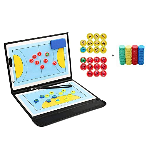 Junenoma Tableau de Tactique de Handball, Dossier de Tactique de Handball Pliable Professionnel, Tableau de Bord Tactique avec aimants, marqueur de Tableau, éponge Cover