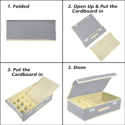 Image of Kuber Industries Undergarment Organizer | Cloth Organizer | Storage Box for Bra-Panty-Socks-Ties | Drawer Divider for Scarves-Socks | Cream Patti | Gray