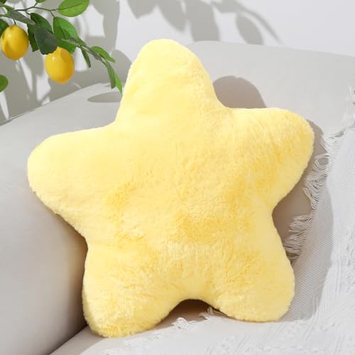 Mepherl Star Throw Pillow - Soft, Cute Star-Shaped Decorative Throw Pillows with Faux Rabbit Fur, Yellow (15.7