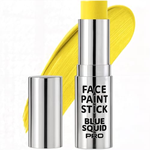 Blue Squid PRO Yellow Face Paint Stick - Waterproof Body Paint for Adults & Kids Eye Black Baseball Softball - Vegan Hypoallergenic Twist-Up Non-Toxic Makeup Stick for Cosplay Sports & SFX