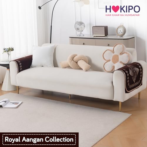 Image of HOKIPO Sheesh Brown Premium Chenille Jacquard Sofa Armrest Cover - 1 Pair | 'Royal Aangan Series' (IN-1006-L5*2)