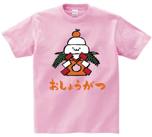 [サモエスキー] おしょうがつ かがみもち 鏡餅 お正月 イベント 筆絵 イラスト カラー おもしろ Tシャツ 半袖 ピンク Lのサムネイル