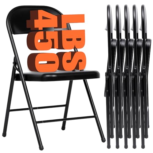 LUCKPRO 6 Pack Black Metal Folding Chair, Indoor Outdoor Portable Stackable Commercial Seat with Steel Frame 450lb. Capacity for Events Office Wedding Party Picnic Kitchen Dining