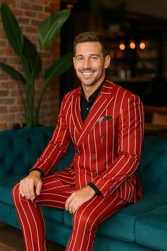 Men's Red and White Pinstripe Double-Breasted Suit - 1920s Gangster Christmas Blazer and Pants3